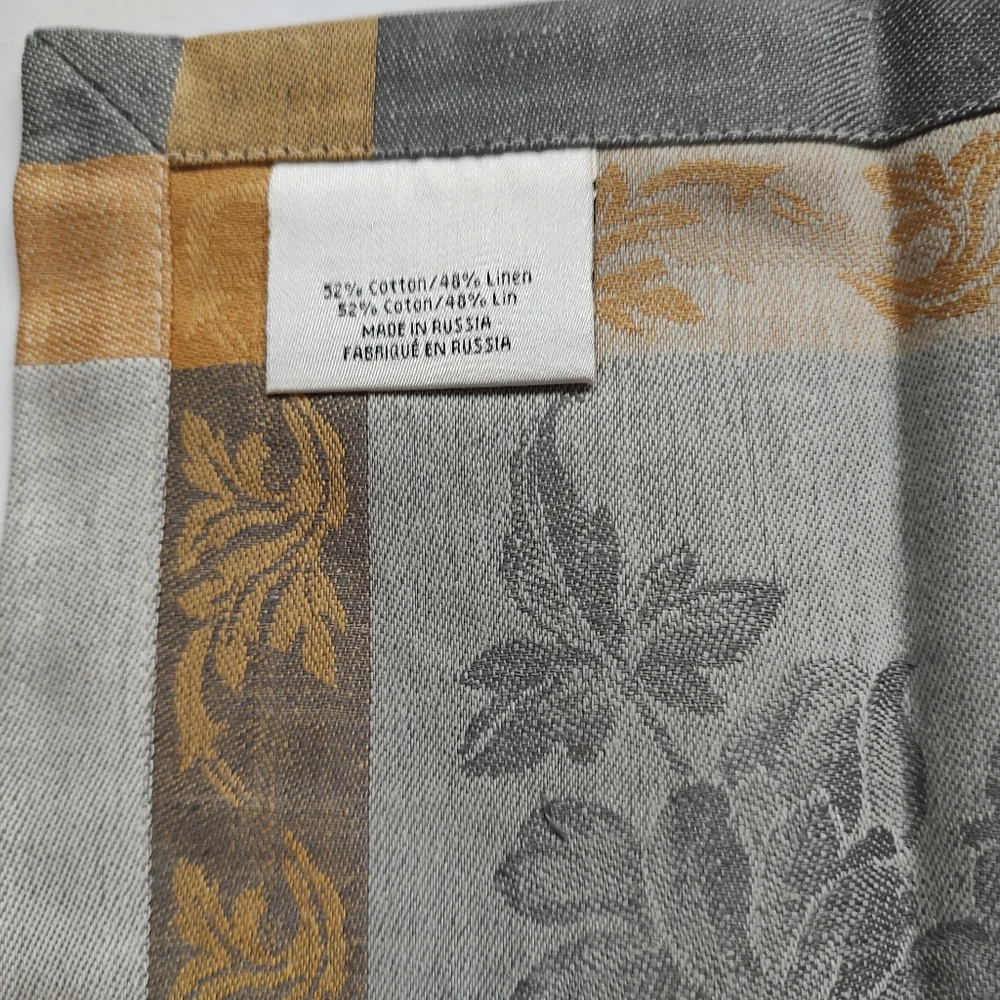 Williams Sonoma Villa 4 Napkins Jacquard Grey Yellow Beige Cream Cotton Linen